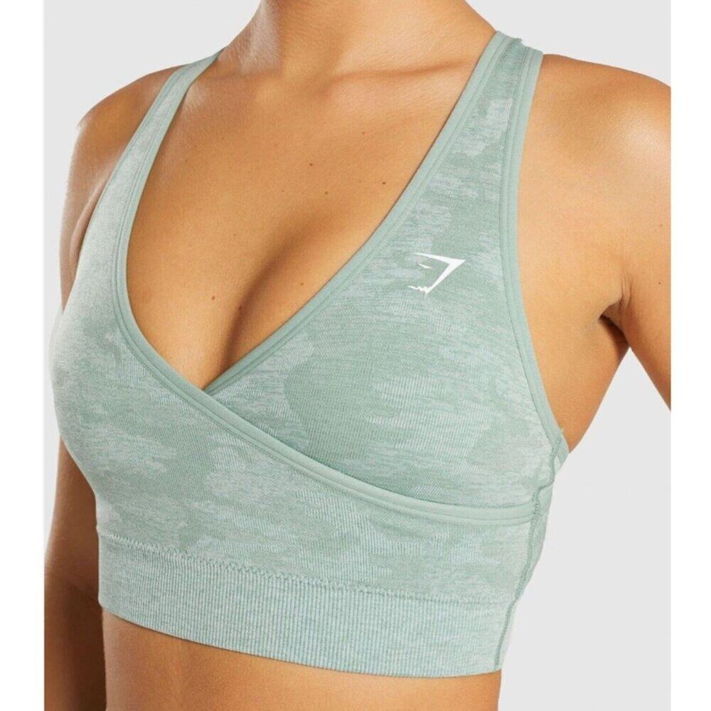 Gymshark Adapt Heathered Green Cross Back Pullover Pull On Sports Bra Medium